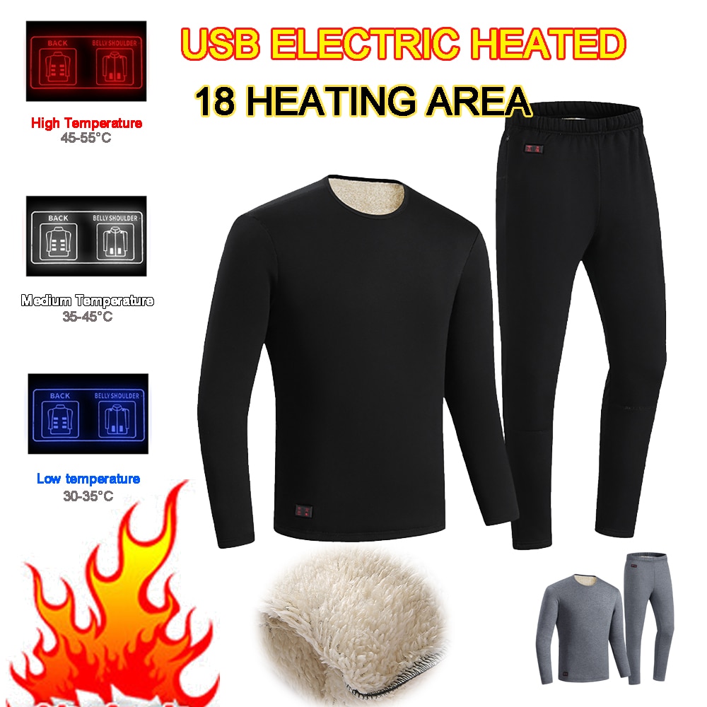 겨울 따뜻한 속옷 스마트 USB 전기 온열 속옷 슬림 탑 팬츠 크기 야외 따뜻한 사이클링 스키 속옷 XL-5XL